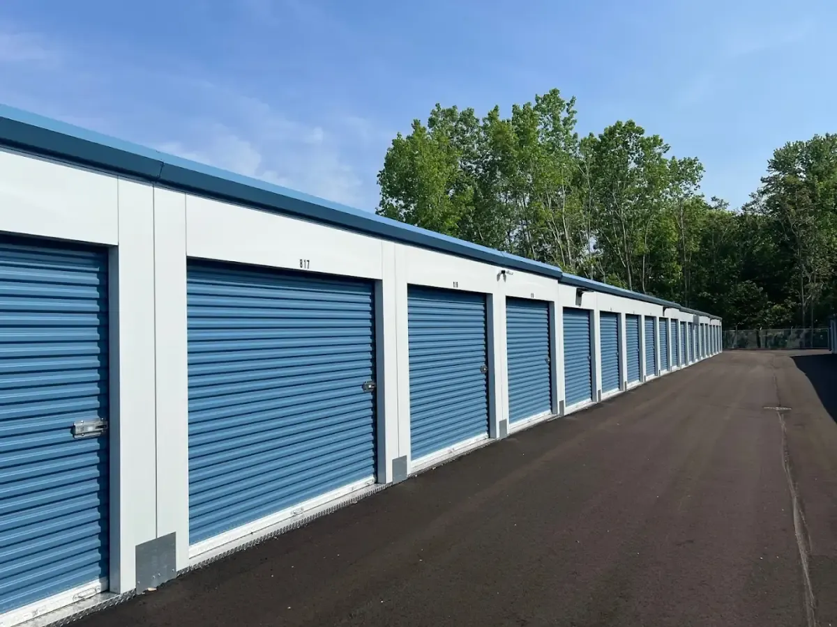 blue and white storage units